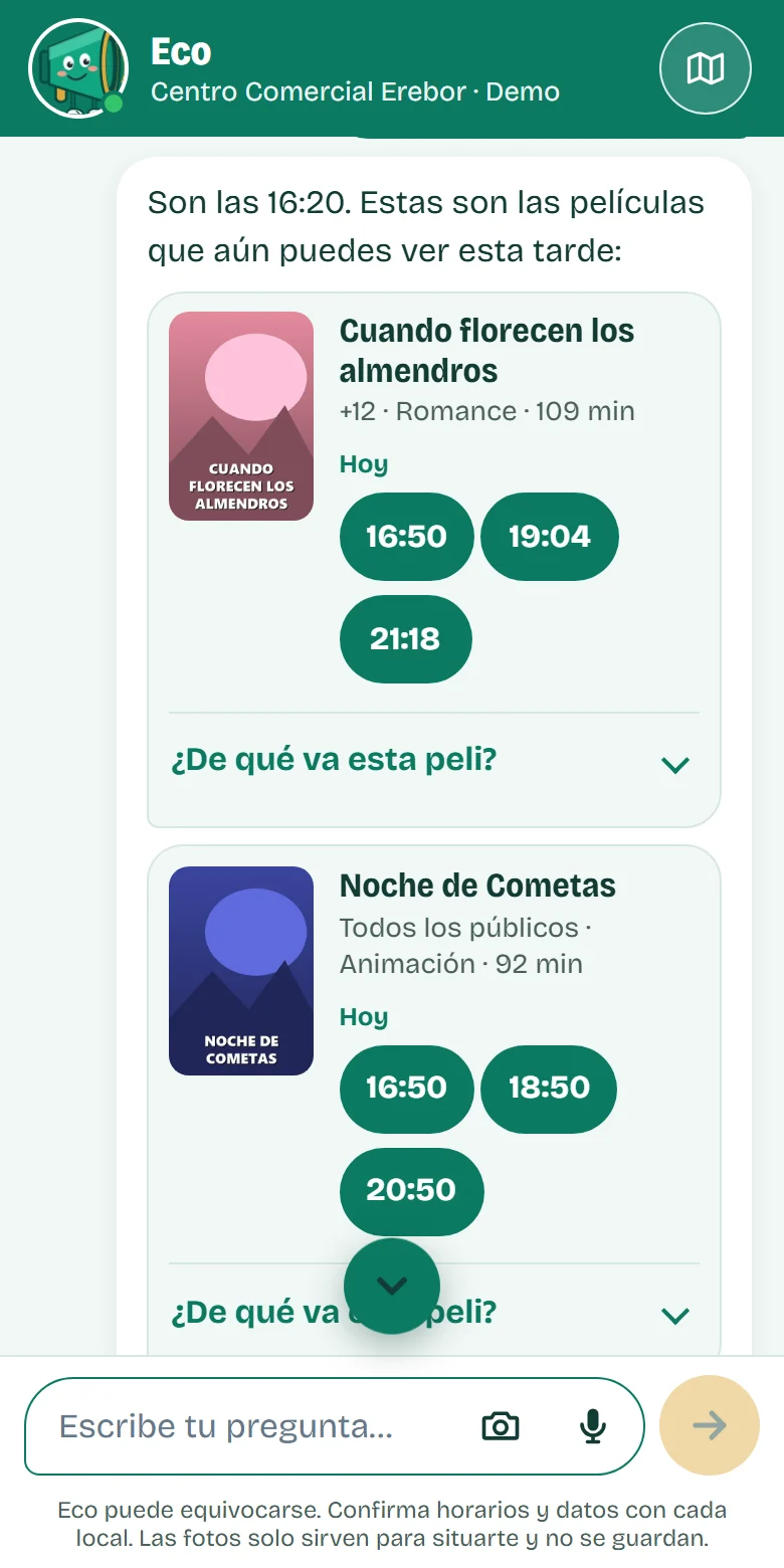 Cartelera del cine con sesiones